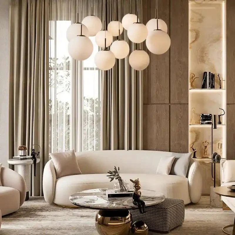 Casen Modern Round Chandelier - Hand - Blown Crackle Glass & Satin Brass LED Pendant Light - 12 - Light 43''Crackle-Lamerlighting