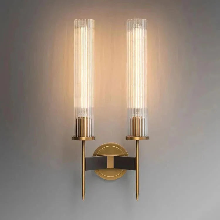 Chevelle Double Sconce, Modern Solid Brass Glass Wall Lamp