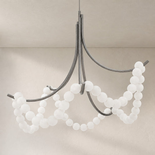 Cluster String Alabaster Beads Semi Flush Chandelier