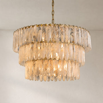 Contemporary Antique Brass Swirled Glass Round Chandelier, 26 Inch