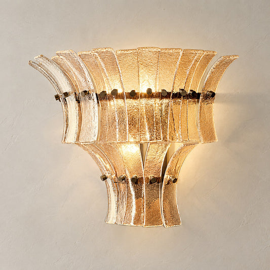 Contemporary Antiqued Brass Clear Glass 3-Light Tiered Wall Sconce