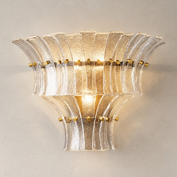 Contemporary Antiqued Brass Clear Glass 3-Light Tiered Wall Sconce