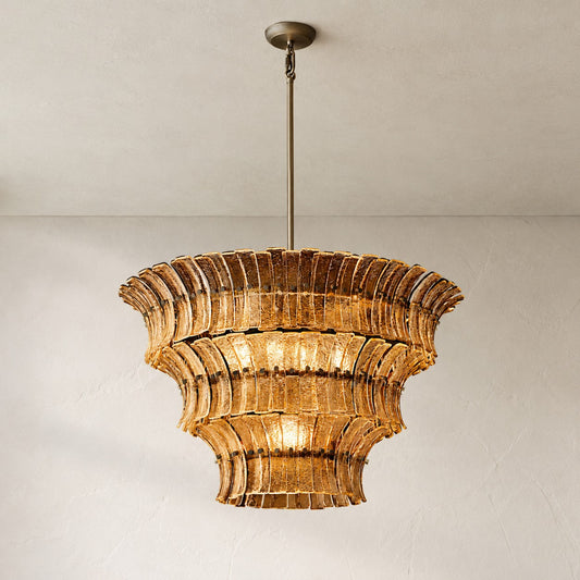 Contemporary Antiqued Brass Smoke Glass 12-Light Round Chandelier, 36 Inch