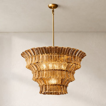 Contemporary Antiqued Brass Smoke Glass 12-Light Round Chandelier, 36 Inch