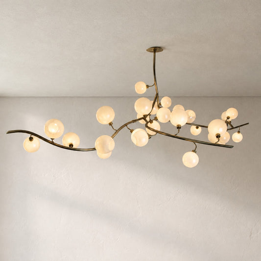 Contemporary Brass Hand-Blown Glass Branch Chandelier, 140 Inch