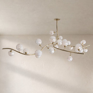 Contemporary Brass Hand-Blown Glass Branch Chandelier, 140 Inch