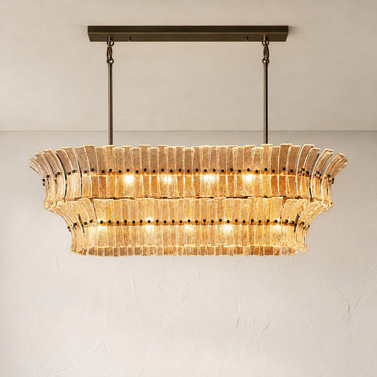 Contemporary Bronze Clear Glass 13-Light Linear Chandelier, 54 Inch