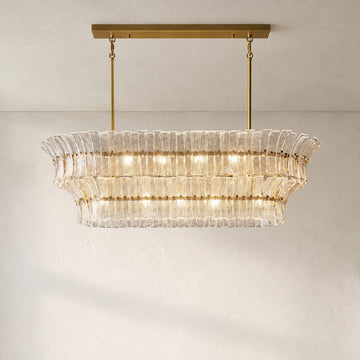 Contemporary Bronze Clear Glass 13-Light Linear Chandelier, 54 Inch