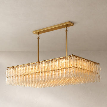 Contemporary Bronze Clear Glass 19-Light Rectangular Chandelier