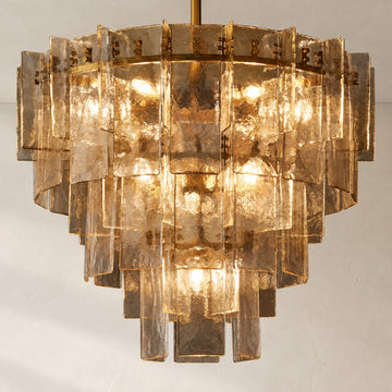Contemporary Bronze Smoke Glass 10-Light Tiered Round Chandelier, 36 Inch