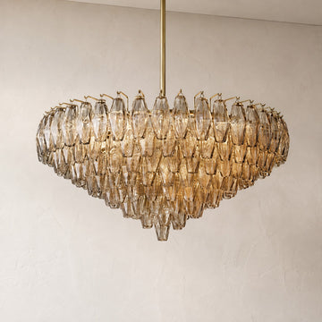 Contemporary Bronze Smoke Glass 14-Light Tiered Round Chandelier, 36.75 Inch
