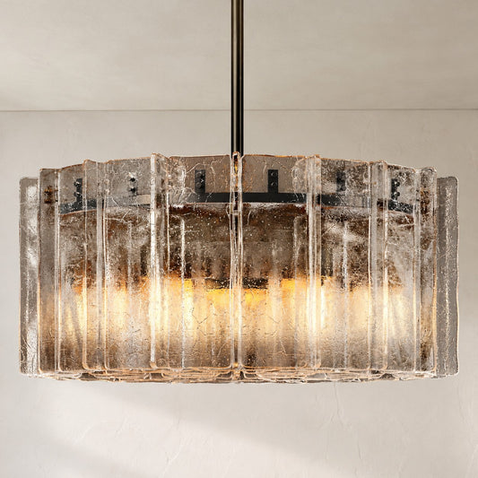 Contemporary Burnished Brass Clear Glass 10-Light Round Chandelier