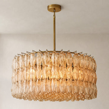 Contemporary Burnished Brass Clear Glass 14-Light Round Chandelier