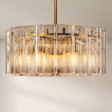 Contemporary Burnished Brass Clear Glass 10-Light Round Chandelier