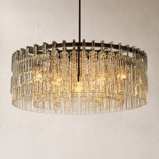 Contemporary Burnished Brass Crystal 9-Light Round Chandelier, 36 Inch