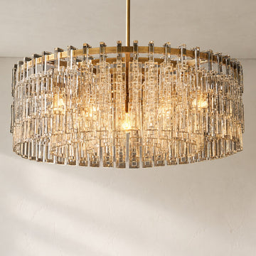 Contemporary Burnished Brass Crystal 9-Light Round Chandelier, 36 Inch