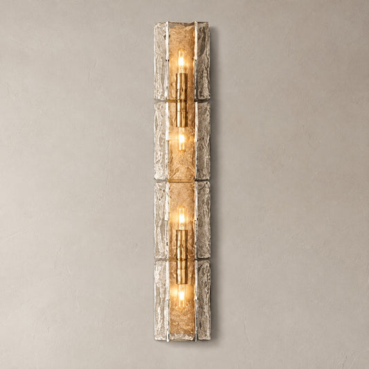 Contemporary Burnished Brass Smoke Glass 4-Light Wall Sconce, 48.5 Inch