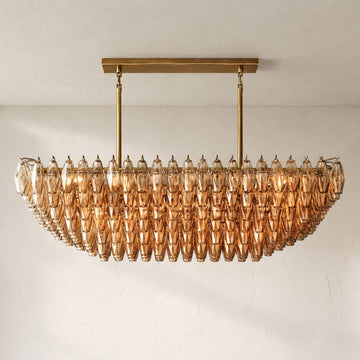 Contemporary Burnished Brass Smoke Glass 19-Light Tiered Rectangular Chandelier