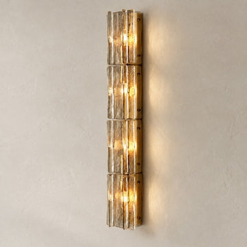 Contemporary Burnished Brass Smoke Glass 4-Light Wall Sconce, 48.5 Inch