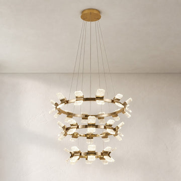 Contemporary Champagne Gold Crystal 3-Tier Pendant Light