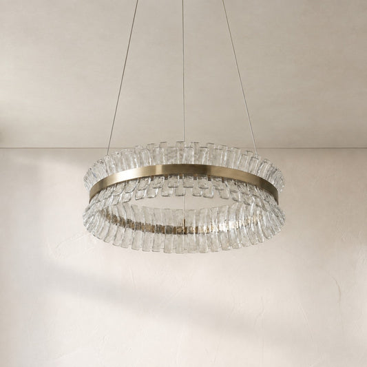 Contemporary Champagne Gold Glass Round Pendant Light, 31.5 Inch