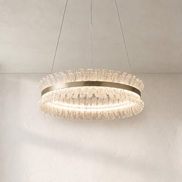 Contemporary Champagne Gold Glass Round Pendant Light, 31.5 Inch