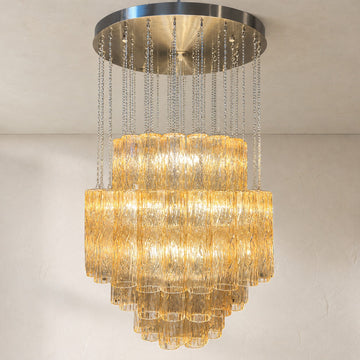 Contemporary Glass Tube Round Chandelier, 23.6 Inch