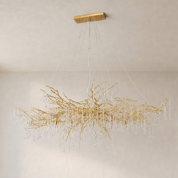 Contemporary Gold Crystal 14-Light Branch Chandelier, 47.2 Inch