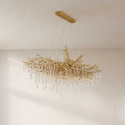 Contemporary Gold Crystal 14-Light Branch Chandelier, 47.2 Inch