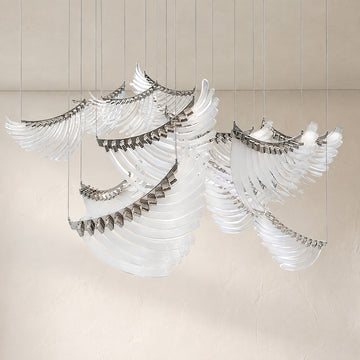 Contemporary Silver and White Glass Chandelier, 78.7"