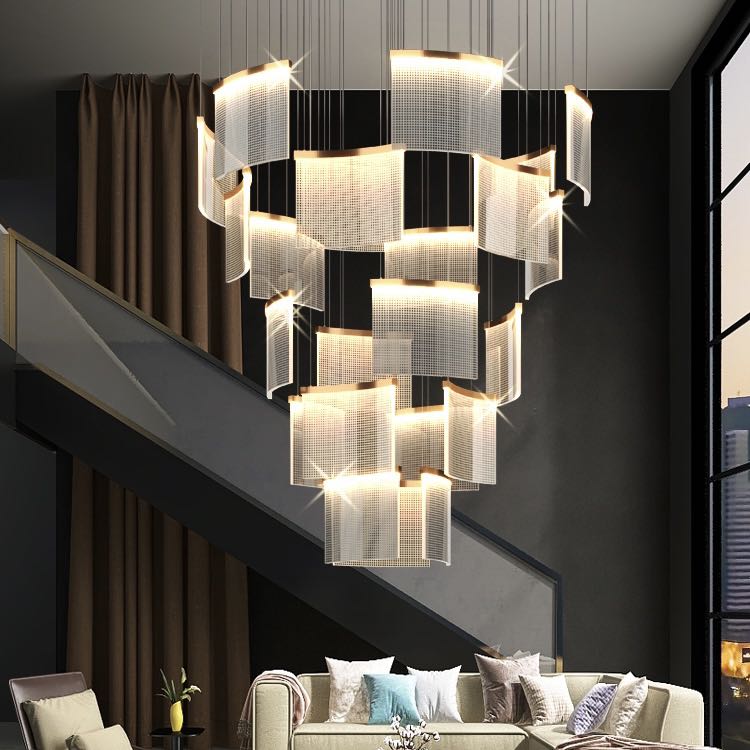 Designer Tile Spiral Chandelier for High-ceiling Foyer | Lamer Lighting (1)