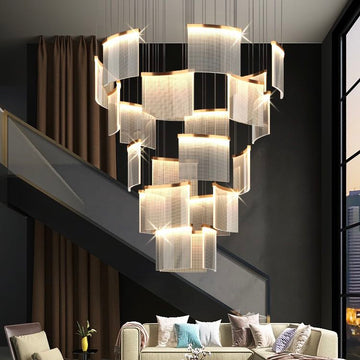 Designer Tile Spiral Chandelier for High-ceiling Foyer | Lamer Lighting (1)