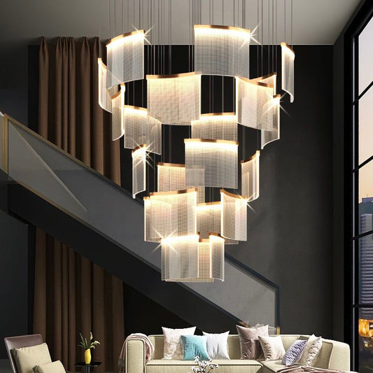 Designer Tile Spiral Chandelier for High-ceiling Foyer | Lamer Lighting (1)