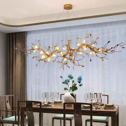 Modern Polished Copper Glass Flower Chandelier, 39.4 Inch