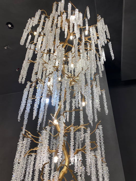 Modern Brass Crystal Icicle Staircase Chandelier, 39 Inch