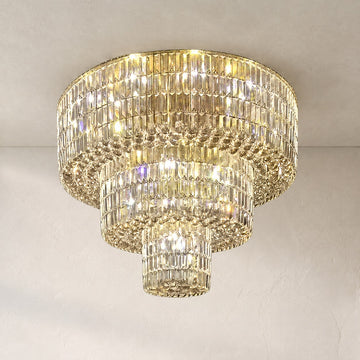 Extra Large Gold Flush Mount Crystal Light Round 3-layers Decorative Living Room/Dining Room Light Fixture