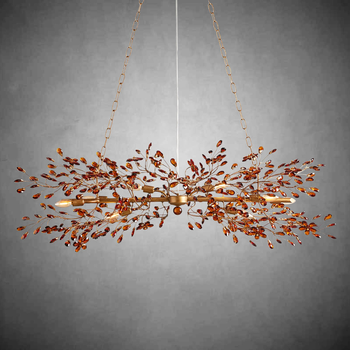 Fiore Linear Chandelier 43" 51" 68"W-Chandelier-Merlin Lamps-BRASS/AMBER-51"-lamerlighting