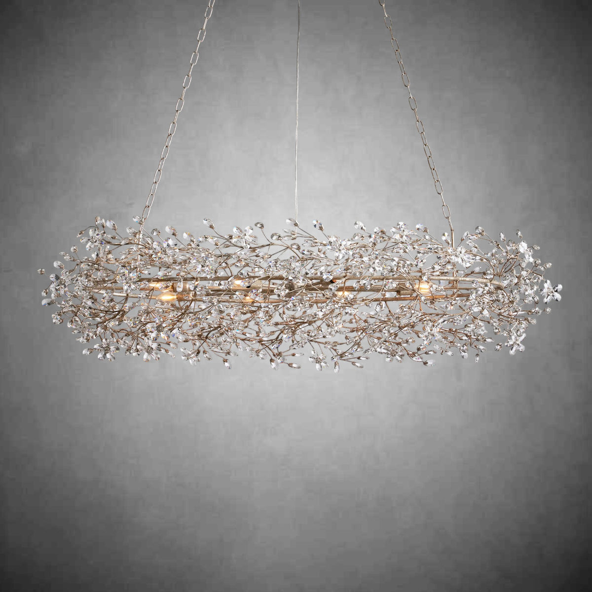 Fiore Oval Chandelier 62'' 74''-Chandelier-Merlin Lamps-SILVER-62"-lamerlighting