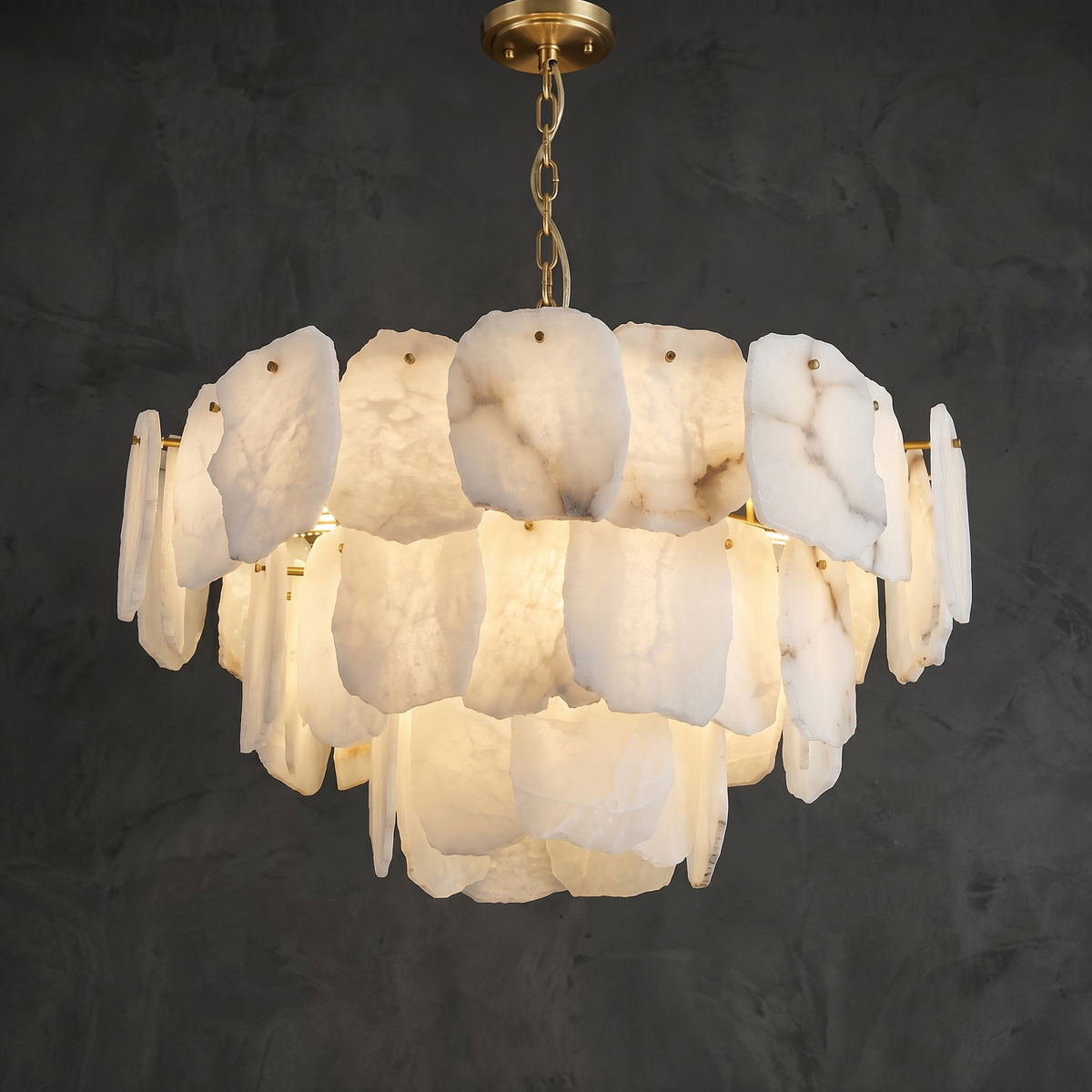 Alabaster Tiered Chandelier in brass
