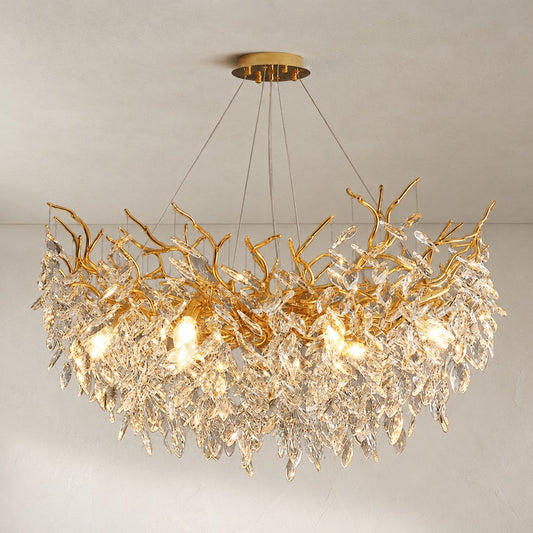 French Branch Crystal Chandelier with Elegant Crystal Leaves