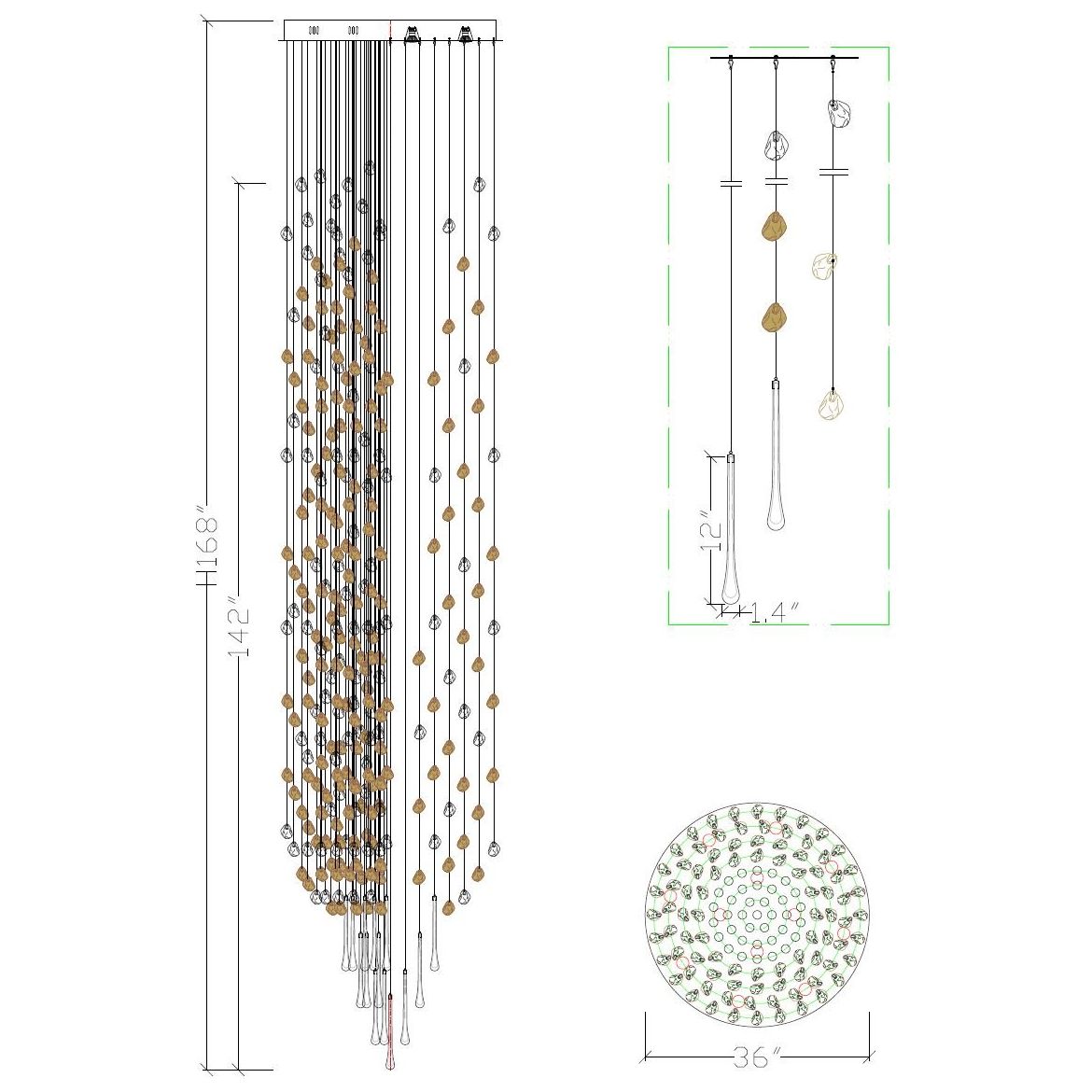 Lamer Lighting Azure Cascade Glass Chandelier - Background Shot