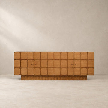 Geometric Fluted Plinth Wood Storage Console