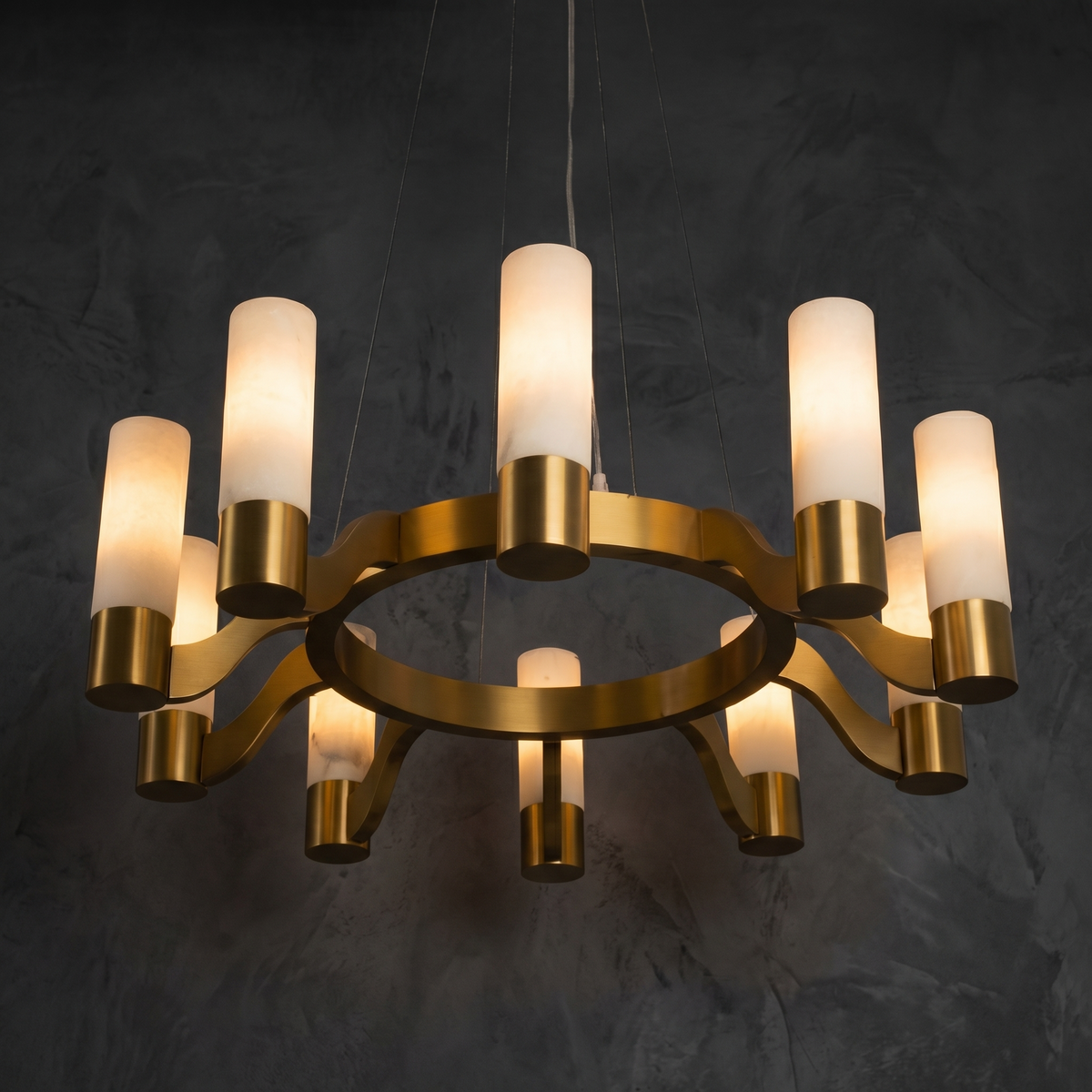 Alabaster Hanging Light Fixtures in brass