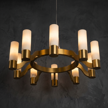 Alabaster Hanging Light Fixtures in brass