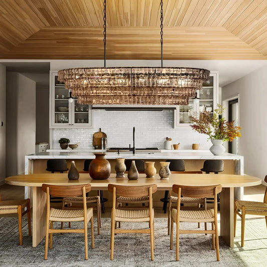 Lamer Lighting Veridian Oval Chandelier 54''65'' - dramatic American stairwell with soaring ceiling