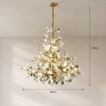 Gilded Branch Floral Brass Crystal Chandelier