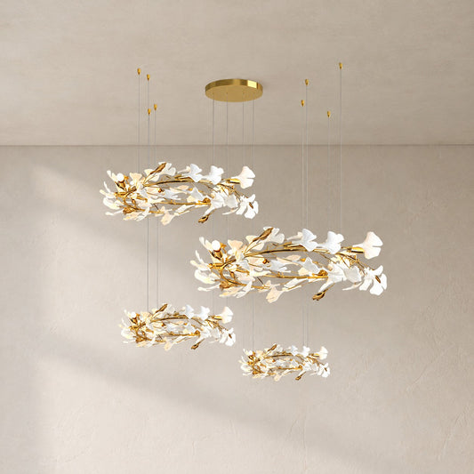 Gingko Leaves Ceramics Spiral Branch Chandelier