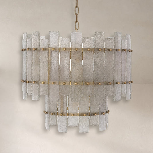 Glacis Modern Brass Chandelier - (Antique Brass Finish | Hand Blown Glass)