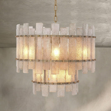 Glacis Modern Brass Chandelier - (Antique Brass Finish | Hand Blown Glass)