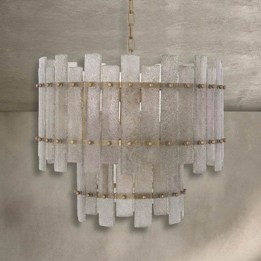 Glacis Modern Brass Chandelier - (Antique Brass Finish | Hand Blown Glass)
